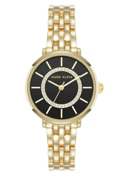 Anne Klein Women's Quartz Classy Gold-Tone Metal Alloy and Black Dial Watch, 30mm