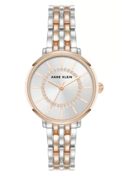 Anne Klein Women's Quartz Classy Silver-Tone and Rose Gold-Tone Metal Alloy Watch, 30mm
