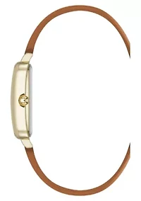 Anne Klein Women's Quartz Rectangular Brown PU Leather and Gold-Tone Metal Alloy Watch, 23mm