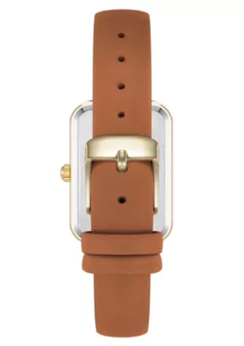 Anne Klein Women's Quartz Rectangular Brown PU Leather and Gold-Tone Metal Alloy Watch, 23mm