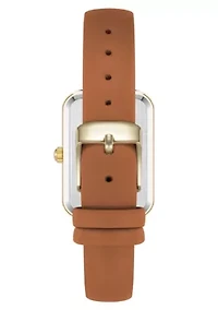 Anne Klein Women's Quartz Rectangular Brown PU Leather and Gold-Tone Metal Alloy Watch, 23mm