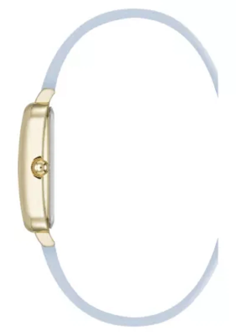 Anne Klein Women's Quartz Rectangular Light Blue PU Leather and Gold-Tone Metal Alloy Watch, 23mm