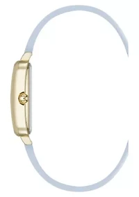 Anne Klein Women's Quartz Rectangular Light Blue PU Leather and Gold-Tone Metal Alloy Watch, 23mm
