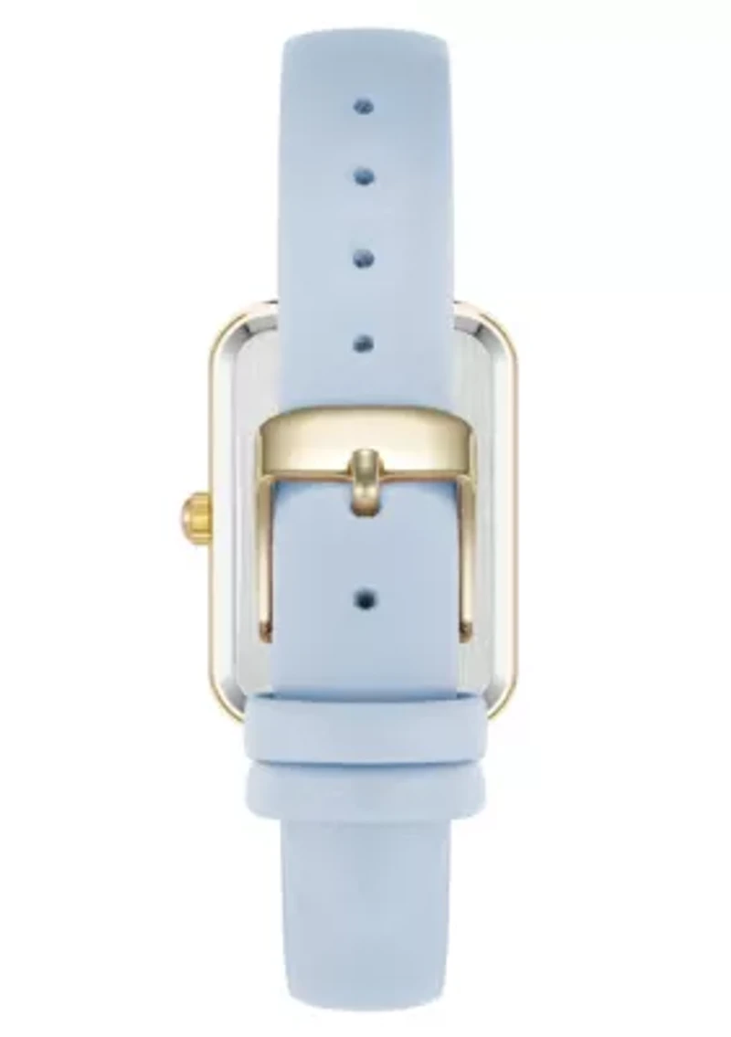 Anne Klein Women's Quartz Rectangular Light Blue PU Leather and Gold-Tone Metal Alloy Watch, 23mm