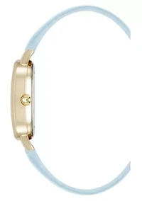 Anne Klein Women's Quartz Oval Light Blue PU Leather and Gold-Tone Metal Alloy Watch, 23mm