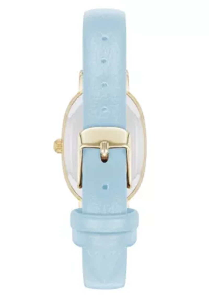 Anne Klein Women's Quartz Oval Light Blue PU Leather and Gold-Tone Metal Alloy Watch, 23mm