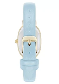 Anne Klein Women's Quartz Oval Light Blue PU Leather and Gold-Tone Metal Alloy Watch, 23mm