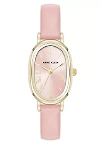 Anne Klein Women's Quartz Oval Pink PU Leather and Gold-Tone Metal Alloy Watch, 23mm