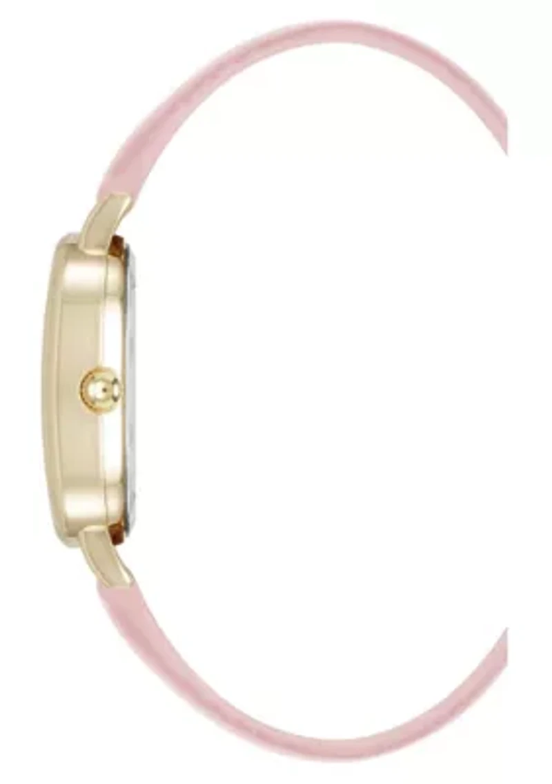 Anne Klein Women's Quartz Oval Pink PU Leather and Gold-Tone Metal Alloy Watch, 23mm