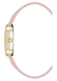Anne Klein Women's Quartz Oval Pink PU Leather and Gold-Tone Metal Alloy Watch, 23mm
