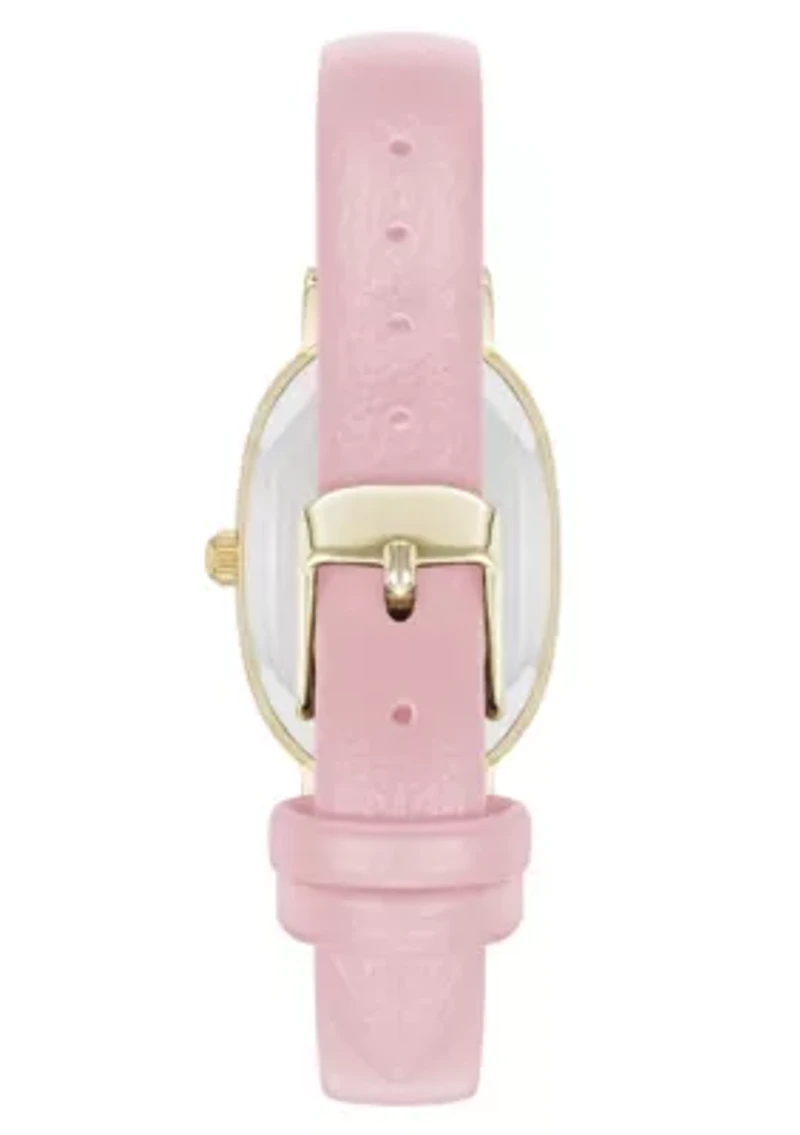 Anne Klein Women's Quartz Oval Pink PU Leather and Gold-Tone Metal Alloy Watch, 23mm