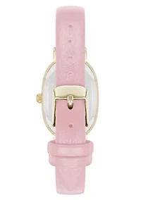 Anne Klein Women's Quartz Oval Pink PU Leather and Gold-Tone Metal Alloy Watch, 23mm