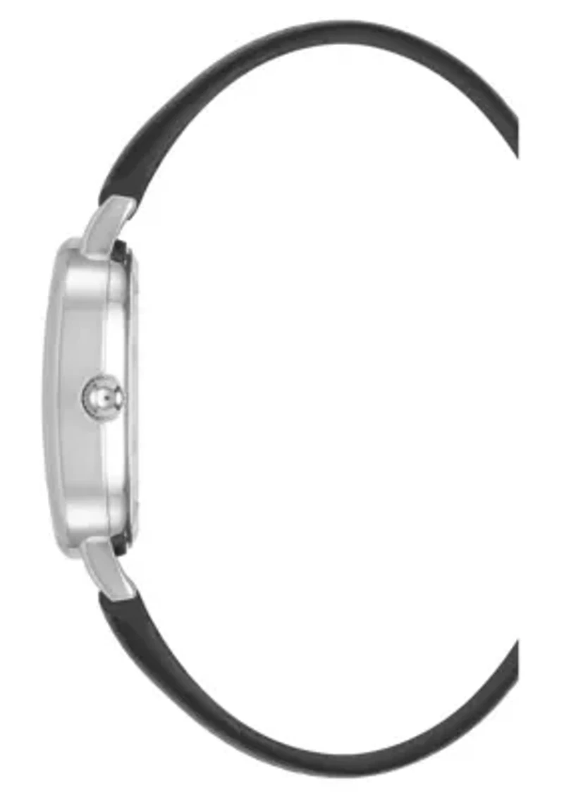 Anne Klein Women's Quartz Oval Black PU Leather and Silver-Tone Metal Alloy Watch, 23mm