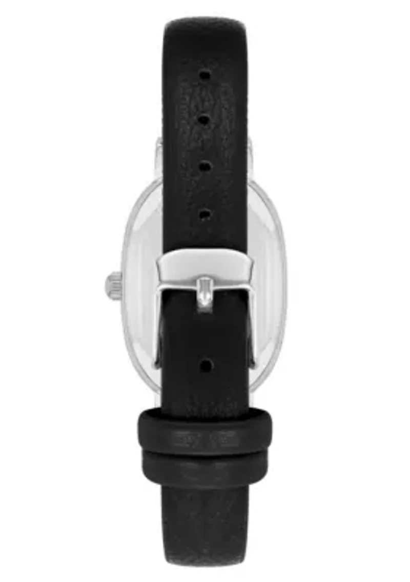 Anne Klein Women's Quartz Oval Black PU Leather and Silver-Tone Metal Alloy Watch, 23mm