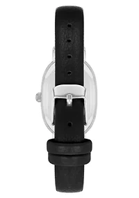 Anne Klein Women's Quartz Oval Black PU Leather and Silver-Tone Metal Alloy Watch, 23mm