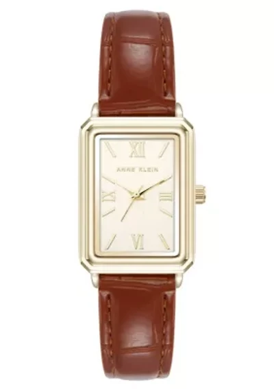 Anne Klein Women's Quartz Casual Brown PU Leather and Gold-Tone Metal Alloy Watch, 25mm