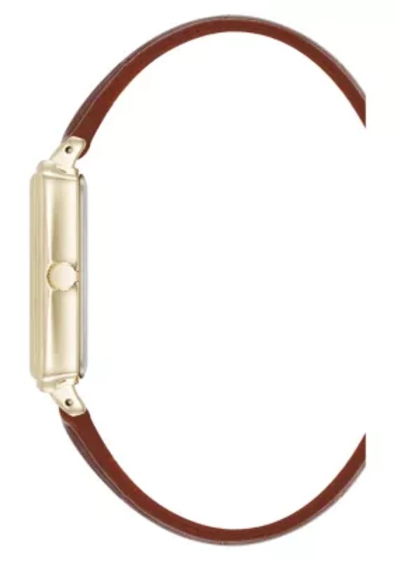 Anne Klein Women's Quartz Casual Brown PU Leather and Gold-Tone Metal Alloy Watch, 25mm