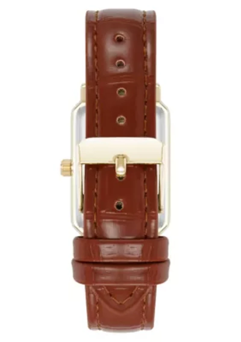 Anne Klein Women's Quartz Casual Brown PU Leather and Gold-Tone Metal Alloy Watch, 25mm