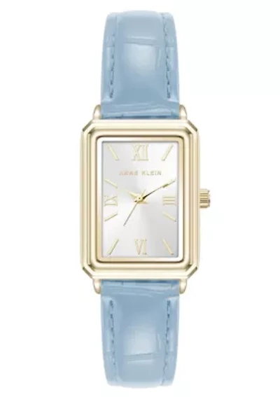 Anne Klein Women's Quartz Casual Light Blue PU Leather and Gold-Tone Metal Alloy Watch, 25mm