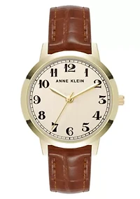 Anne Klein Women's Quartz Casual PU Leather and Gold-Tone Metal Alloy Boyfriend Watch