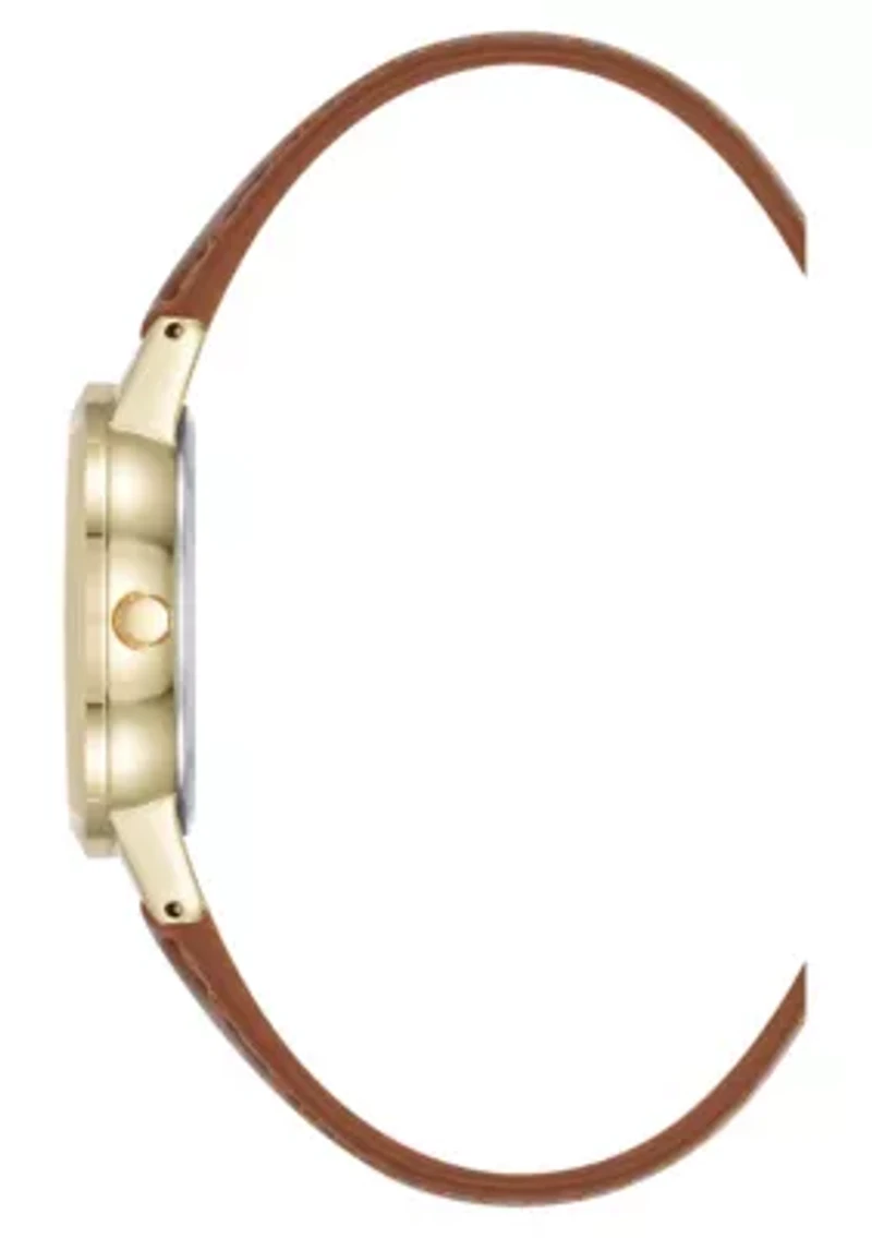 Anne Klein Women's Quartz Casual PU Leather and Gold-Tone Metal Alloy Boyfriend Watch