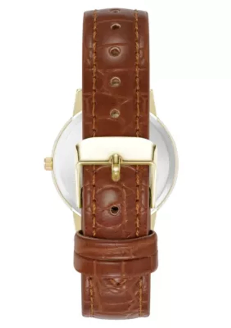 Anne Klein Women's Quartz Casual PU Leather and Gold-Tone Metal Alloy Boyfriend Watch