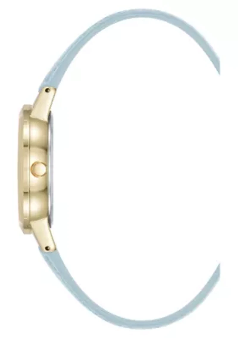 Anne Klein Women's Quartz Casual Light Blue PU Leather and Gold-Tone Metal Alloy Boyfriend Watch, 34mm