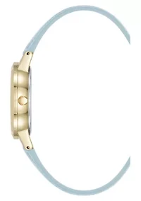 Anne Klein Women's Quartz Casual Light Blue PU Leather and Gold-Tone Metal Alloy Boyfriend Watch, 34mm