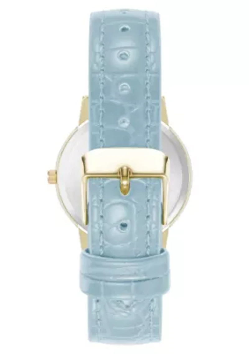 Anne Klein Women's Quartz Casual Light Blue PU Leather and Gold-Tone Metal Alloy Boyfriend Watch, 34mm