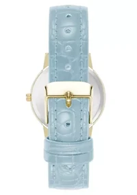 Anne Klein Women's Quartz Casual Light Blue PU Leather and Gold-Tone Metal Alloy Boyfriend Watch, 34mm