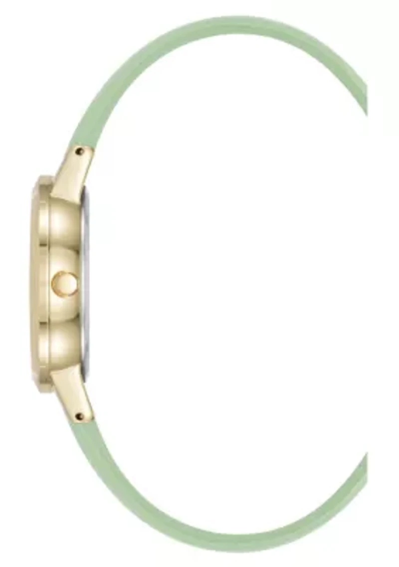 Anne Klein Women's Quartz Casual Mint PU Leather and Gold-Tone Metal Alloy Boyfriend Watch, 34mm