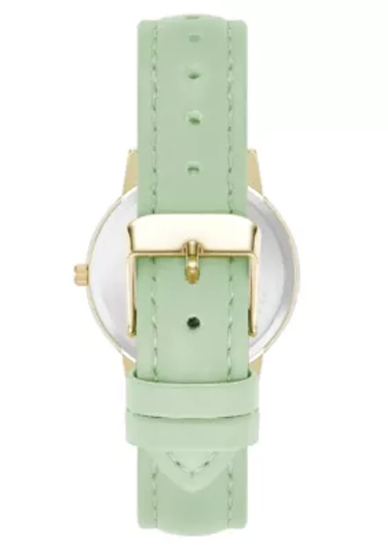 Anne Klein Women's Quartz Casual Mint PU Leather and Gold-Tone Metal Alloy Boyfriend Watch, 34mm