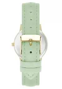 Anne Klein Women's Quartz Casual Mint PU Leather and Gold-Tone Metal Alloy Boyfriend Watch, 34mm