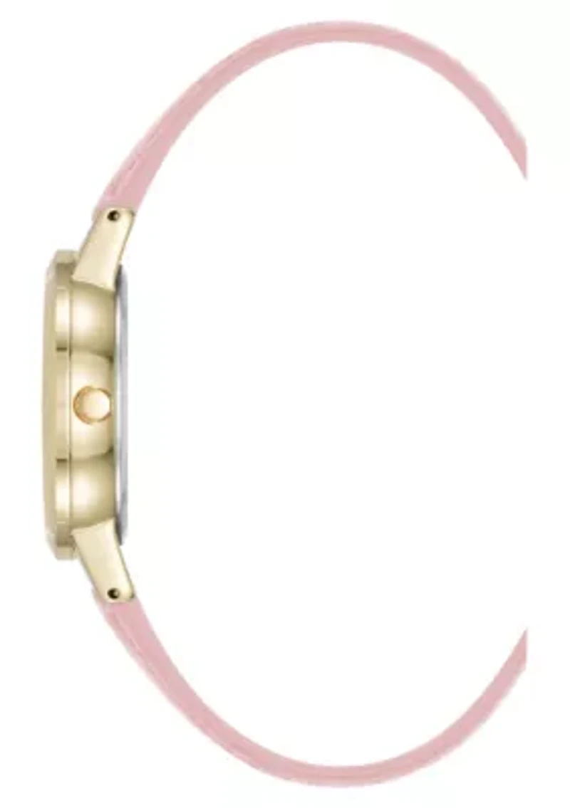 Anne Klein Women's Quartz Casual Pink PU Leather and Gold-Tone Metal Alloy Boyfriend Watch, 34mm