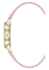 Anne Klein Women's Quartz Casual Pink PU Leather and Gold-Tone Metal Alloy Boyfriend Watch, 34mm