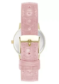 Anne Klein Women's Quartz Casual Pink PU Leather and Gold-Tone Metal Alloy Boyfriend Watch, 34mm