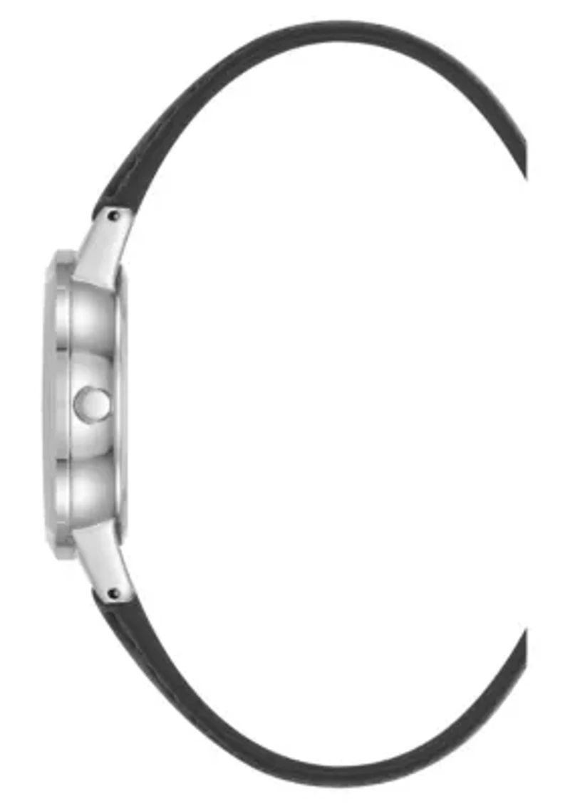 Anne Klein Women's Quartz Casual Black PU Leather and Silver-Tone Metal Alloy Boyfriend Watch, 34mm