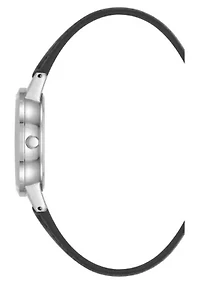Anne Klein Women's Quartz Casual Black PU Leather and Silver-Tone Metal Alloy Boyfriend Watch, 34mm