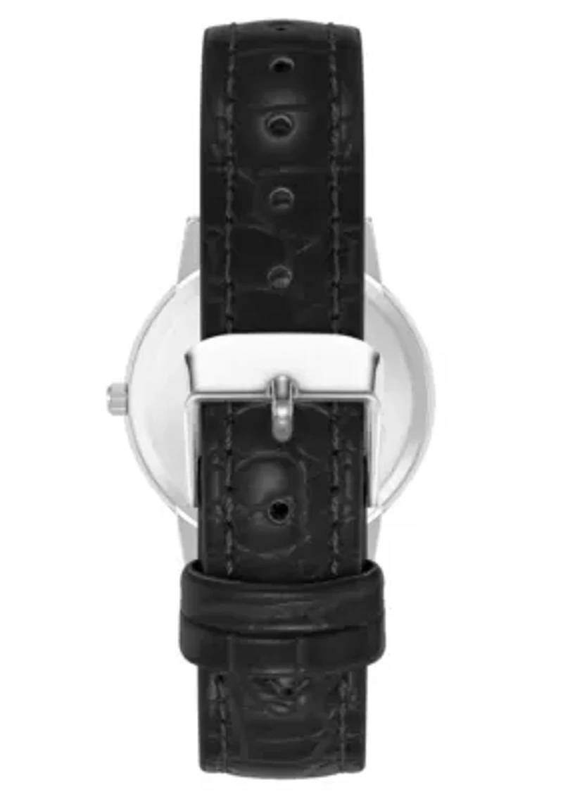 Anne Klein Women's Quartz Casual Black PU Leather and Silver-Tone Metal Alloy Boyfriend Watch, 34mm