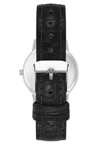 Anne Klein Women's Quartz Casual Black PU Leather and Silver-Tone Metal Alloy Boyfriend Watch, 34mm