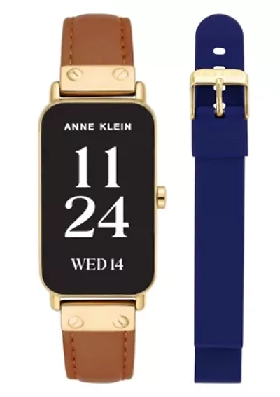 Anne Klein Women's Connect It Illume Smartwatch with Brown Leather and Blue Silicone Bands