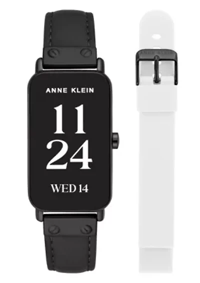 Anne Klein Women's Connect It Illume Smartwatch with Black Leather and White Silicone Bands