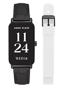 Anne Klein Women's Connect It Illume Smartwatch with Black Leather and White Silicone Bands