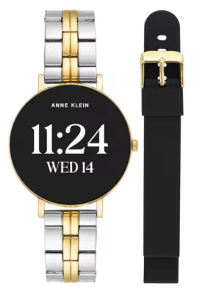 Anne Klein Women's Connect It Prism Smartwatch with Two-Tone Metal Alloy and Black Silicone Bands