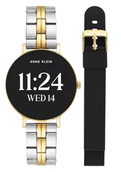 Anne Klein Women's Connect It Prism Smartwatch with Two-Tone Metal Alloy and Black Silicone Bands