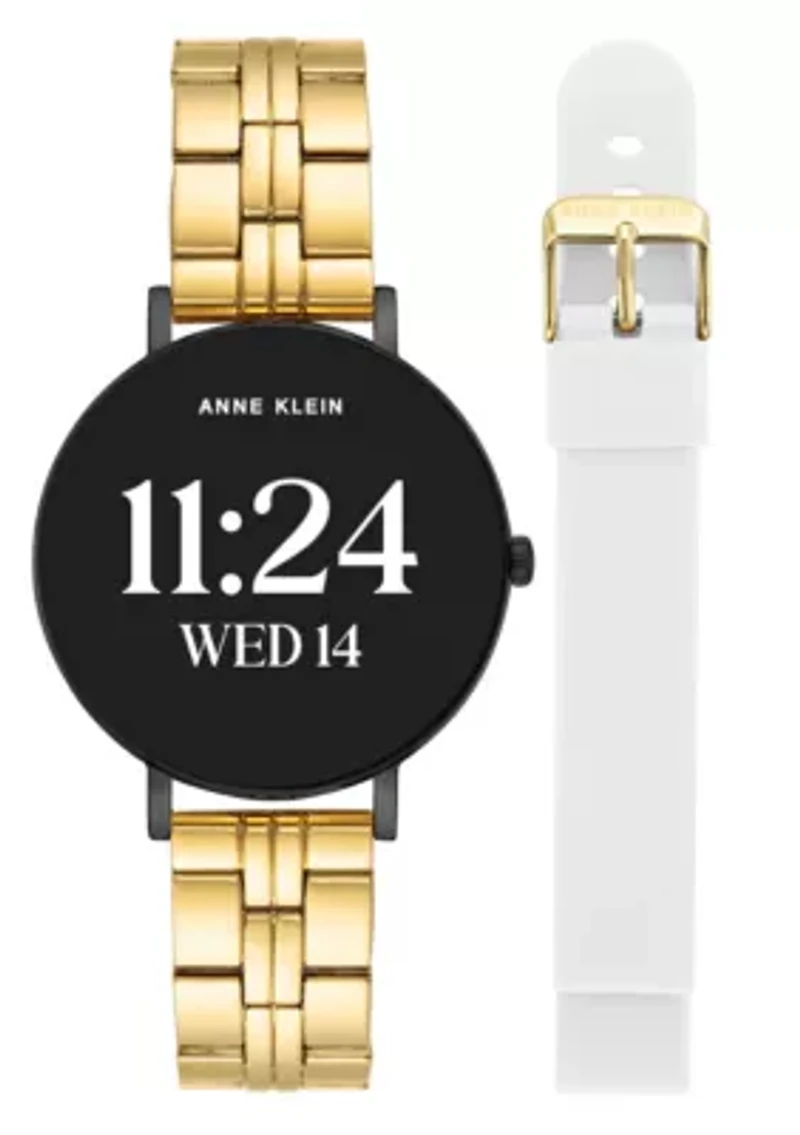 Anne Klein Women's Connect It Prism Smartwatch with Gold-Tone Metal Alloy and White Silicone Bands