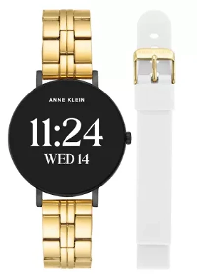 Anne Klein Women's Connect It Prism Smartwatch with Gold-Tone Metal Alloy and White Silicone Bands