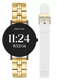 Anne Klein Women's Connect It Prism Smartwatch with Gold-Tone Metal Alloy and White Silicone Bands
