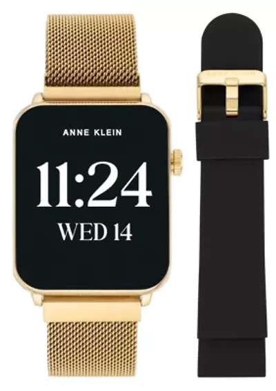 Anne Klein Women's Connect It Stellar Smartwatch with Gold-Tone Stainless Steel Mesh and Silicone Bands