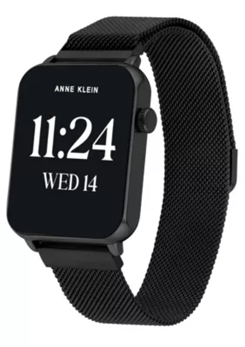 Anne Klein Women's Connect It Stellar Smartwatch with Black Stainless Steel Mesh and White Silicone Bands